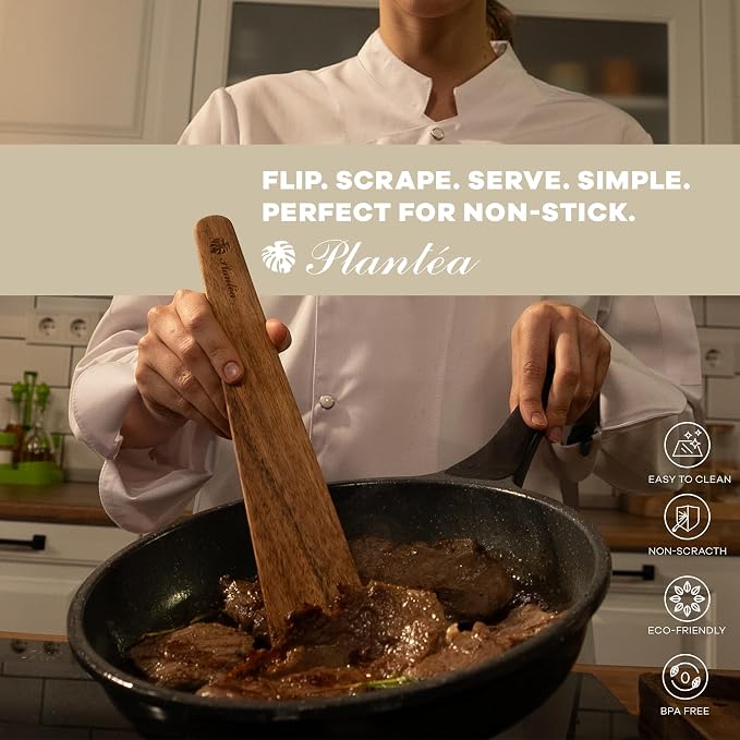 Wooden Spatula for Cooking Set of 2 – 12 Inch Acacia Wood Flat Spatula Turner & - Image 2
