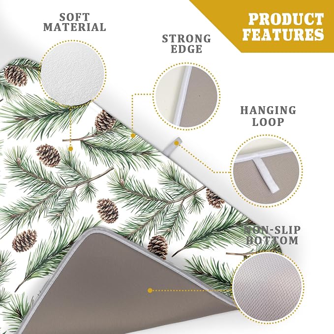 Winter Dish Drying Mat for Kitchen Counter Pine Needle Cone Festival Xmas - Image 4