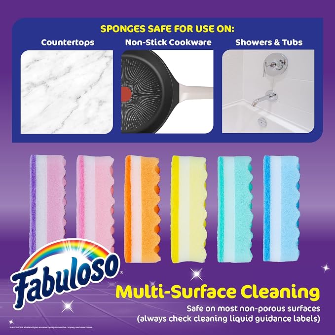 Fabuloso Scratch-Free Kitchen Dish Sponges, Rainbow Cellulose Scrubber Sponge - Image 6