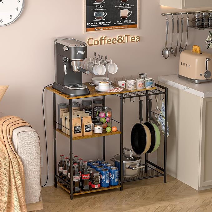 Kitchen Stand with Pots Rack, Utility Microwave Oven Stand with Storage - Image 3