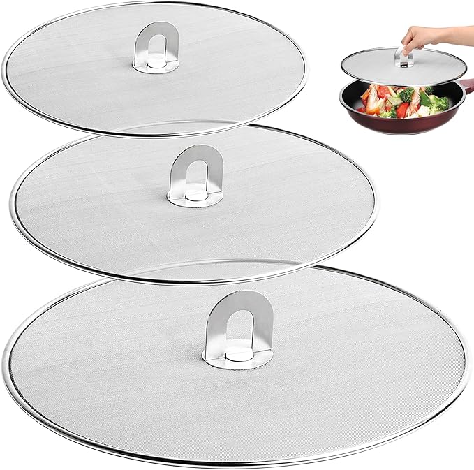3 Pack Splatter Screen for Frying Pan 13" 11.5" 9.8" Stainless Steel Grease by Unknown