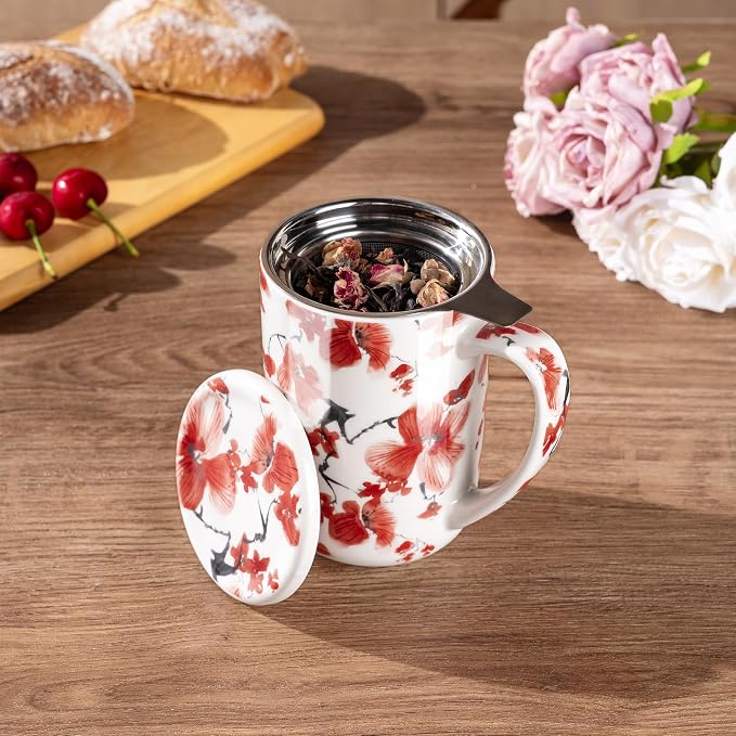 AmorArc Porcelain Tea Mug with Infuser and Lids, 18 Oz Coffee Cup Strainer with - Image 2
