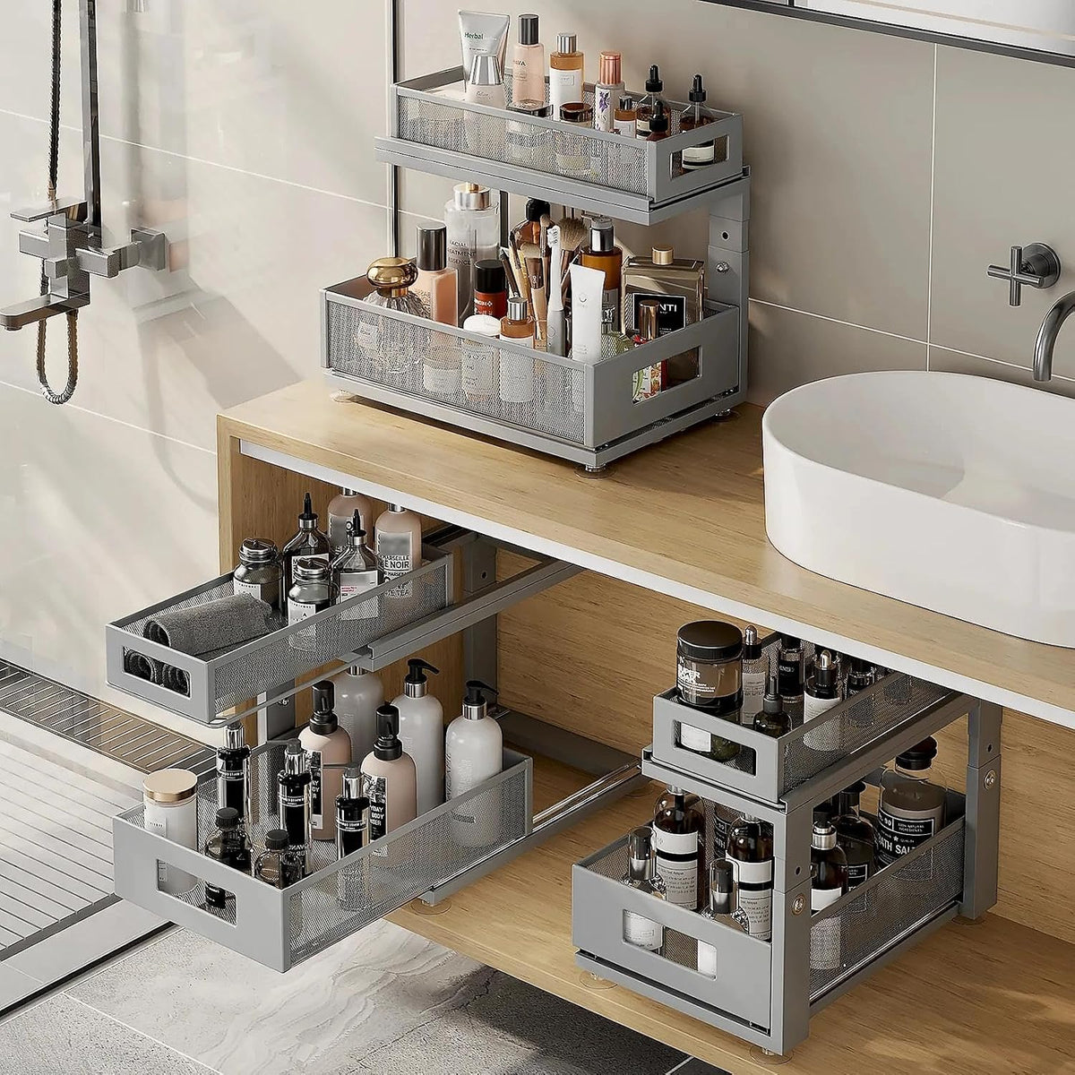 2 Pack 15.74IN-Depth Under Sink Organizer With Next-Gen Ball-Bearing