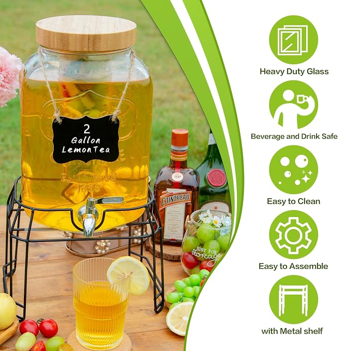 2 Gallon Glass Drink Dispenser - Image 5