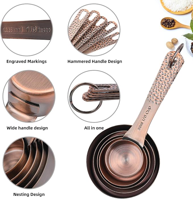 Measuring Cups and Spoons Set 14, Copper Measuring Cups and Spoons Set - Image 6