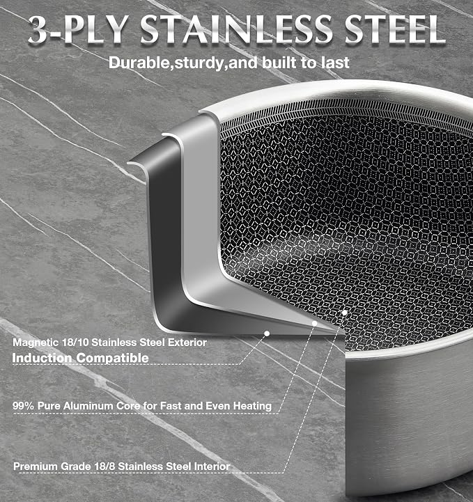 KOCH SYSTEME CS Hybrid Nonstick Stainless Steel Saucepan, 2 Quart Tri-Ply - Image 3