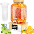 2 Gallon Drink Dispenser with Stand，Glass Beverage Dispenser With Wood Stand by Unknown