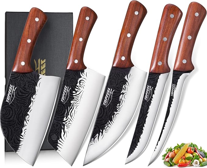 Topfeel Butcher Knife Set 5PCS, Hand Forged Kitchen Knives Set Serbian Chef by Topfeel