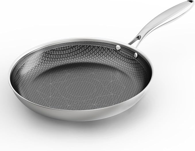 COOKER KING 10-Inch Stainless Steel Pan, Hybrid Nonstick Frying Pan, 3-Ply Clad by cookerking