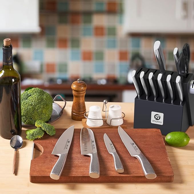 imarku Knife Block Set, Kitchen Knife Set Black, Dishwasher Safe, Build-in - Image 2