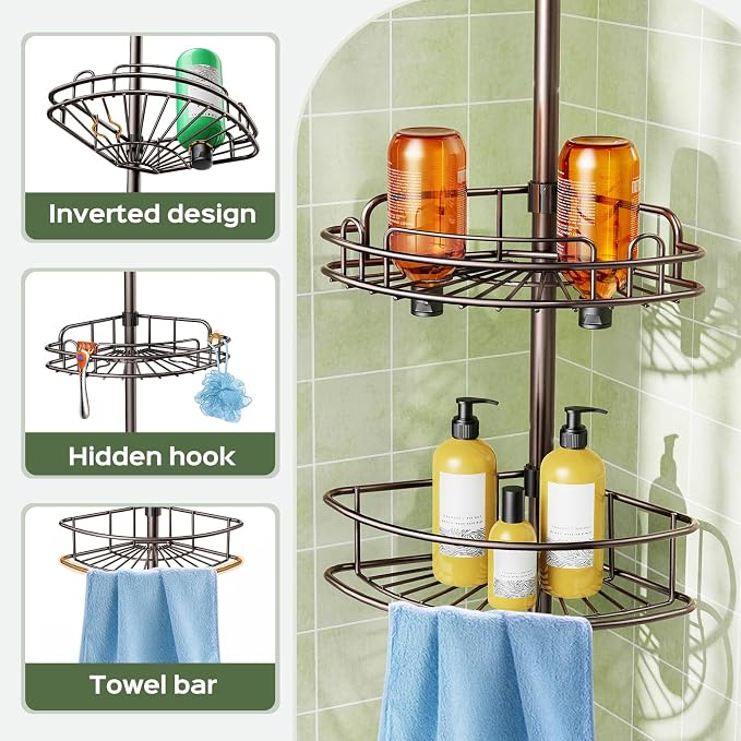 HAMITOR Corner Shower Caddy Tension Pole: 4-Tier Rust-Resistant Adjustable - Image 5