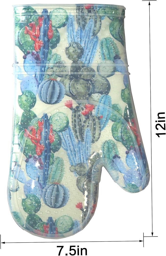 Oven Mitts Set of 2 with Transparent Clear Silicone Shell and Nice Cactus - Image 2