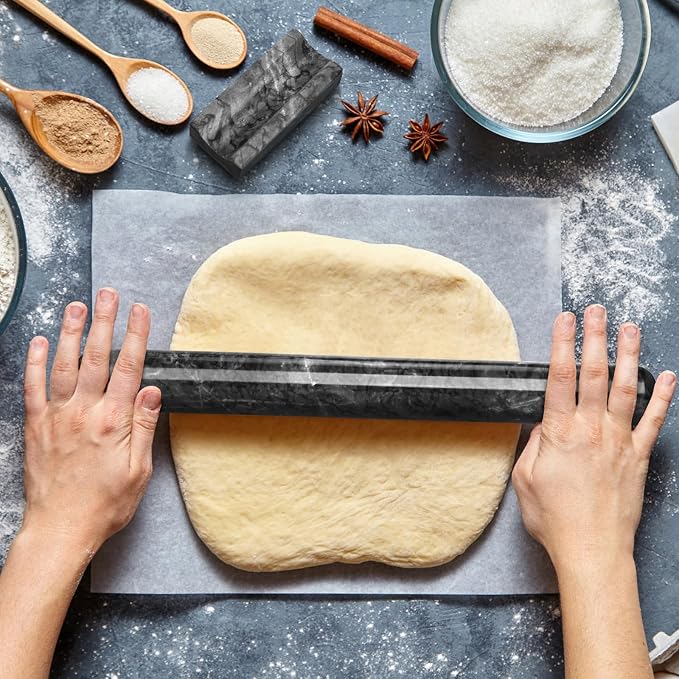Marble Rolling Pin with Stand, 15.7" Black Stone French Heavy Polished Non - Image 5