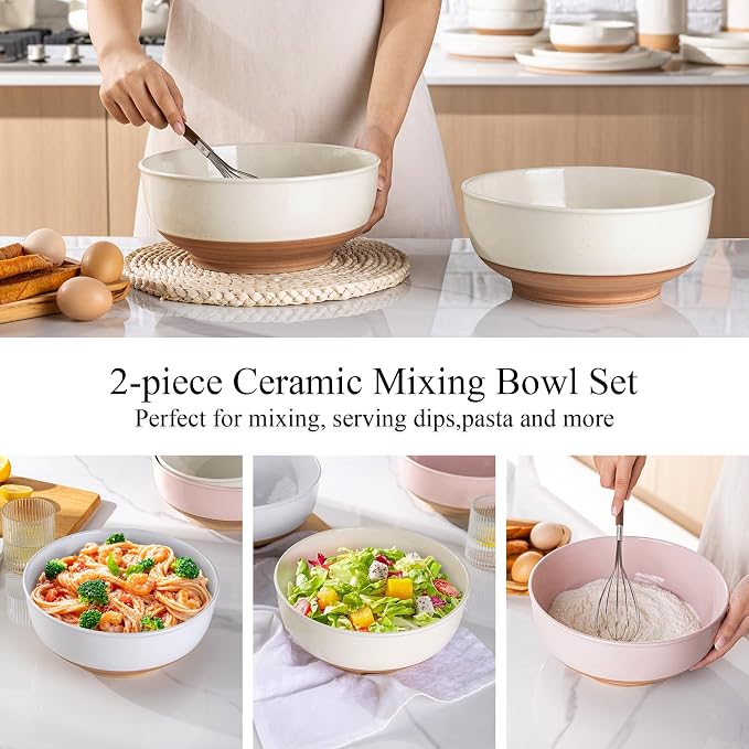 AmorArc 9.8’’ Ceramic Serving Bowls, 90 OZ Extra Large Salad Bowls Set of 2 - Image 6