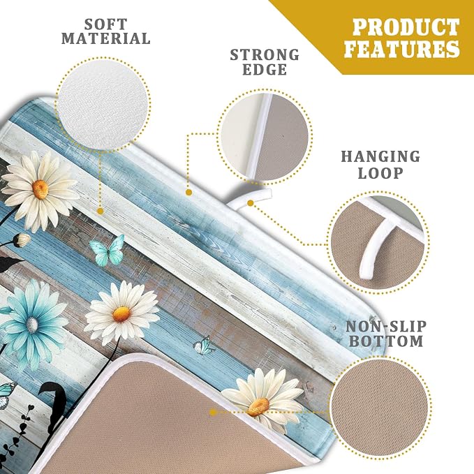 Blue White Daisy Floral Dish Drying Mat - Image 4