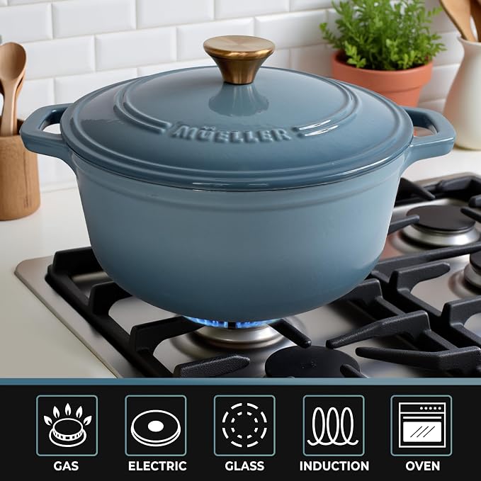 MUELLER HOME 6 Quart Enameled Cast Iron Pot Dutch Oven, Heavy-Duty, Oven-Safe - Image 6