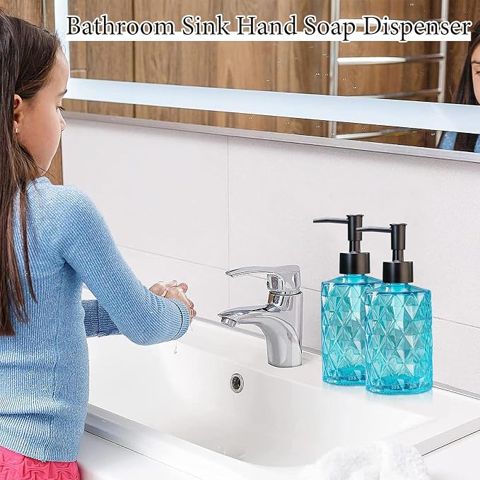 Clear Ocean Blue Glass Soap Dispenser - Image 5