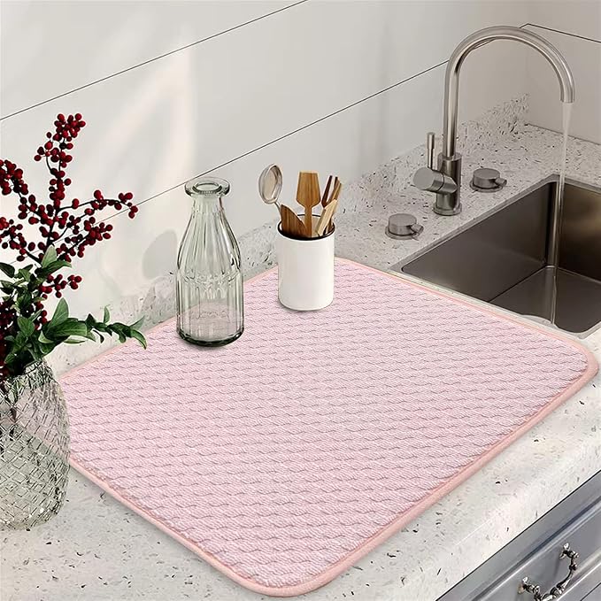 Pink Dish Drying Mats for Kitchen Counter, 2 Pack Dish Drying Mat Drying Pad - Image 2