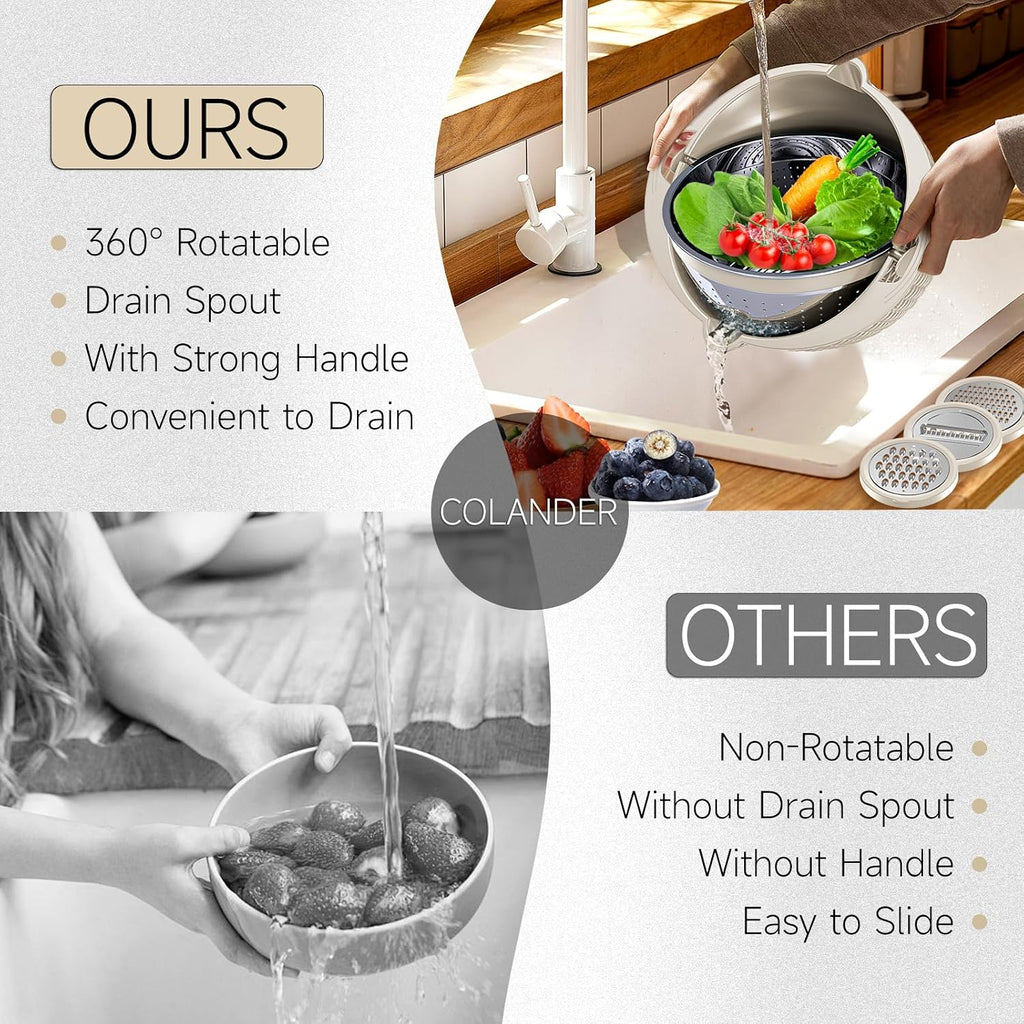 4-1 Colander with Bowl & Spoons Set - Rotatable Colander for kitchen
