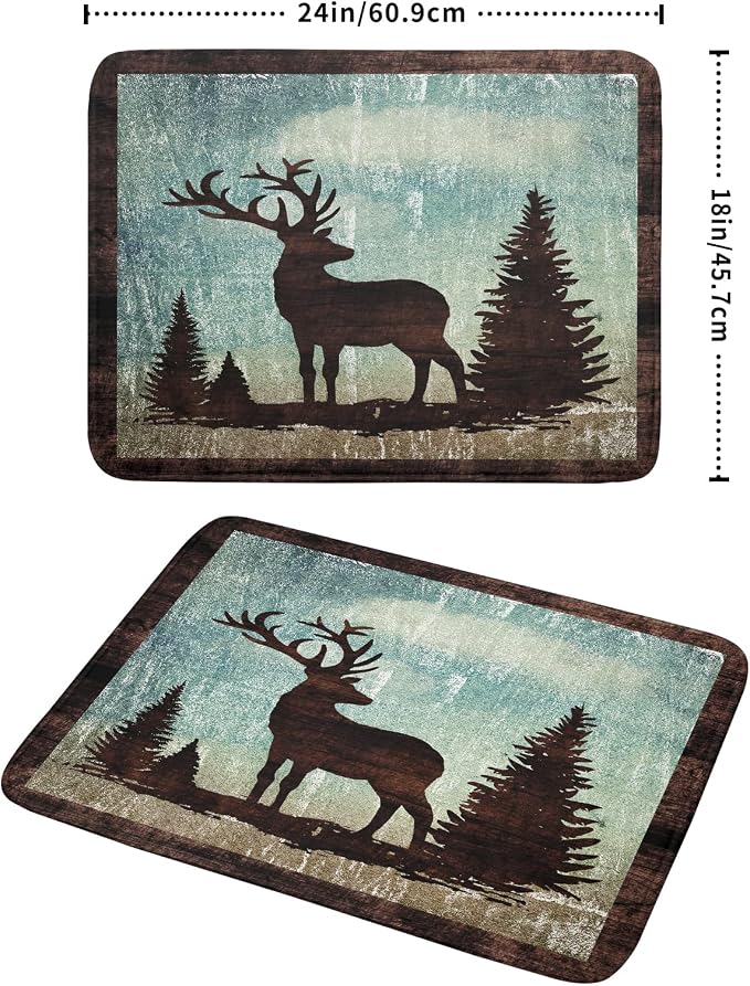 Giwawa Retro Deer Forest Cabin Silhouette Dish Drying Mat Countertop 18x24 Fall - Image 2