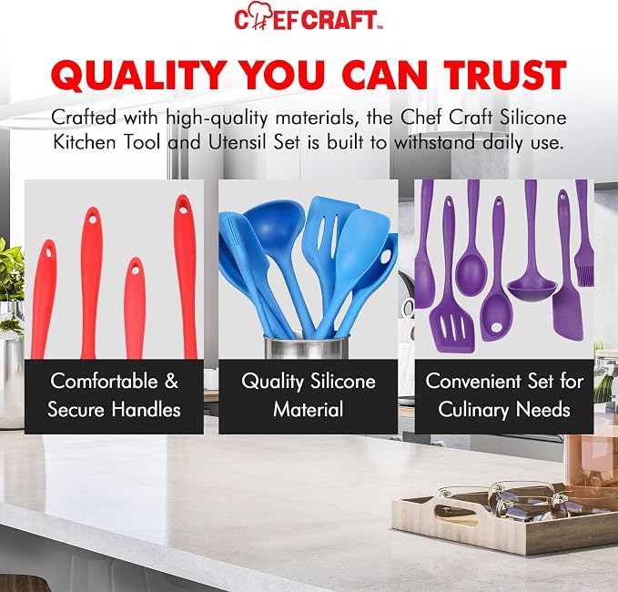 Chef Craft Premium Silicone Kitchen Tool and Utensil Set, 11 Piece Set - Image 6