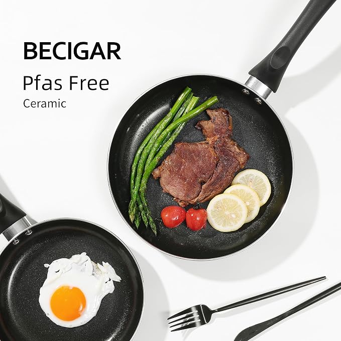 BECIGAR Black Ceramic Pots and Pans Set, Nonstick Pan Pots and Pans Set Non - Image 3