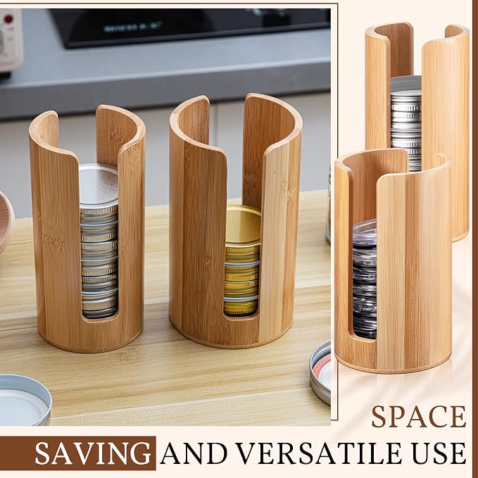 Suclain 2 Pcs Mason Jar Lid Organizer Bamboo Vertical Mason Jar Lid Storage - Image 7