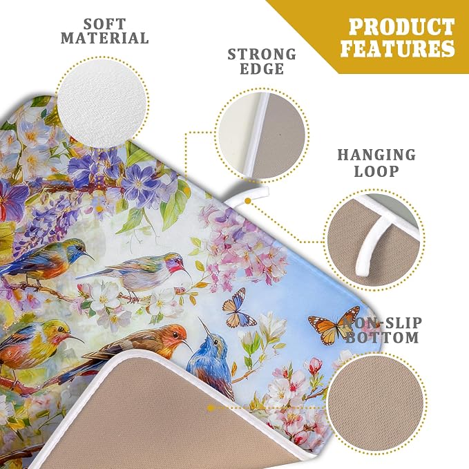 Spring Bird Dish Drying Mats for Kitchen Counter Floral Small Dish Drying Pad - Image 4