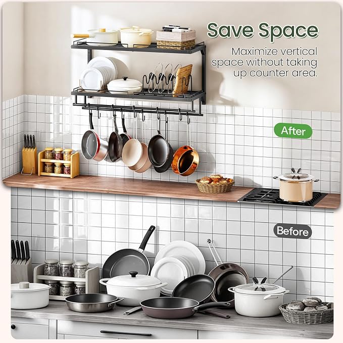 CHOEZON Pot Rack, Wall Mounted Pan Holder, 2-Tier Pot and Pan Organizer - Image 8