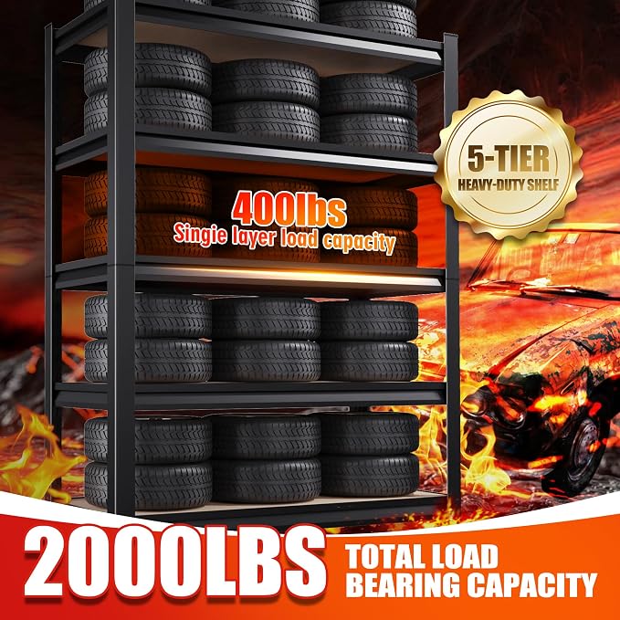 Set of 2 71"H Garage Shelving-5 Tier Garage Storage Shelves, Adjustable Heavy - Image 3