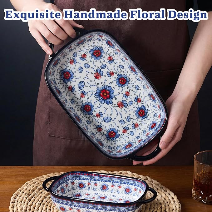 Ceramic Casserole Dishes for Oven, Hand-painted Polish Pottery Baking Dish Set - Image 2