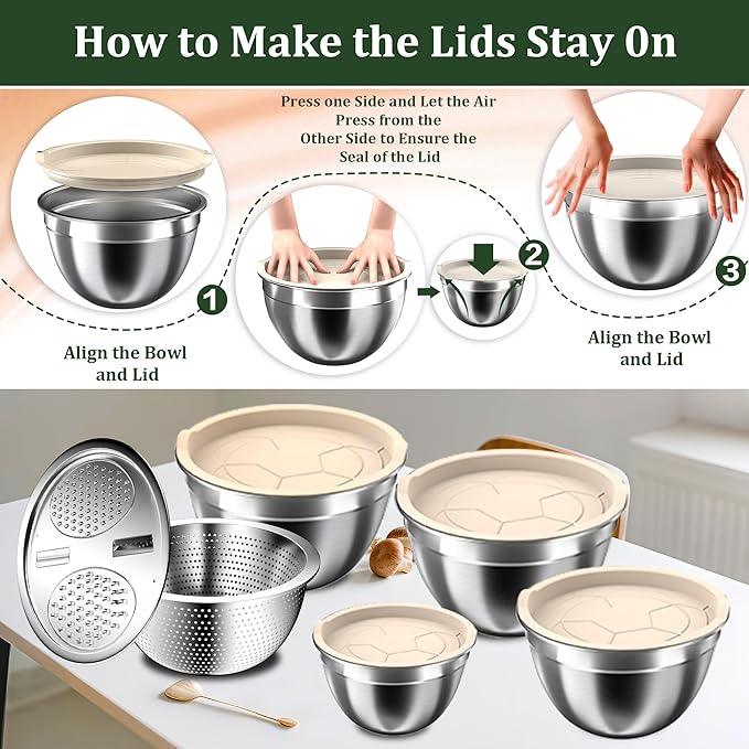 Mixing Bowls with Lids Set, Nesting Storage Bowls - Image 2