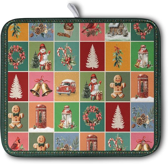 Christmas Dish Drying Mats for Kitchen Counter Cute Xmas Holiday Dish Drainer by Kwlegh