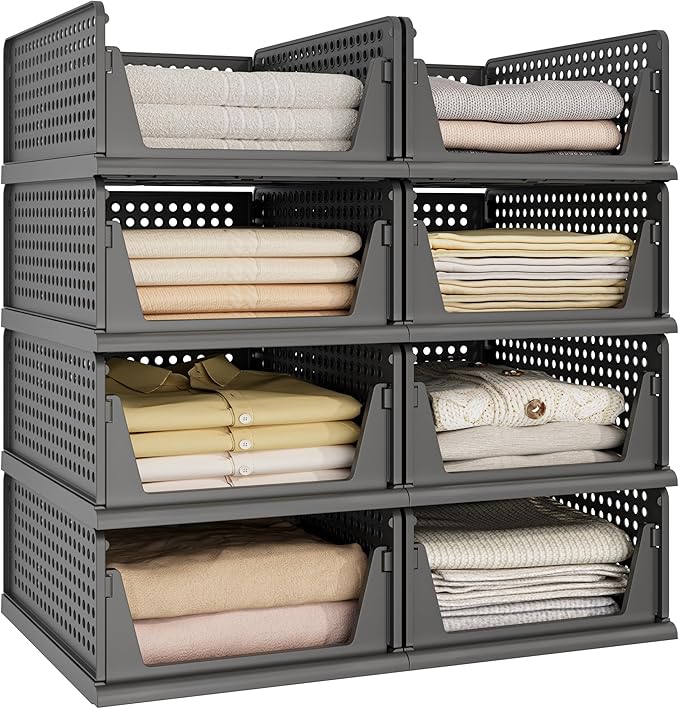 Pinkpum 8 Pack Closet Organizers and Storage Plastic Stackable Storage Bins by Pinkpum