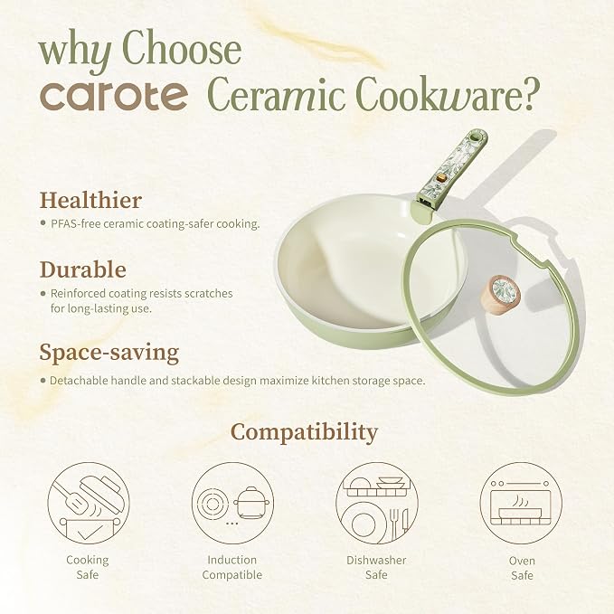 CAROTE 25-Piece Ceramic Cookware Set, Nonstick Pots and Pans Set - Image 8