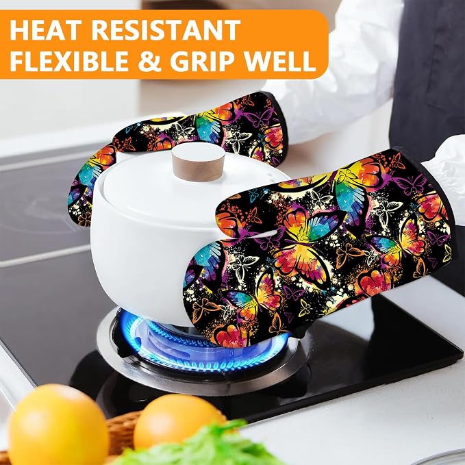 Colorful Butterfly Oven Mitts and Pot Holders Sets 4Pcs, Extra Long Oven Gloves - Image 6