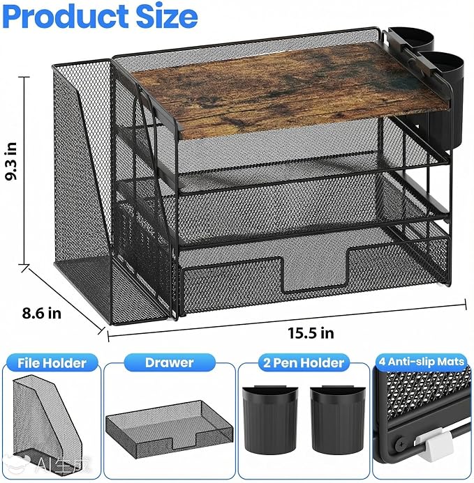 OPNICE Wood Desk Organizers and Accessories, 4-Tier Desktop File Organizer - Image 2