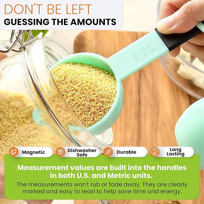Spring Chef Mint Magnetic Measuring Cups and Spoons Set of 9, Stackable Plastic - Image 4