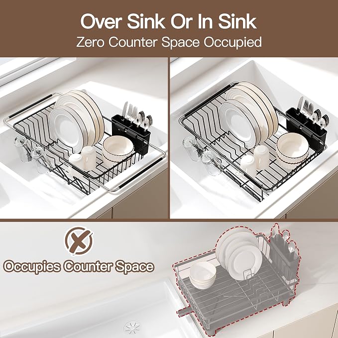 Over the Sink Expandable Dish Drainer Drying Rack In Stainless Steel - Image 3