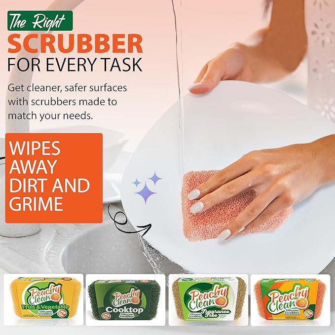 Peachy Clean Silicone Dish Sponge Scrubbers, Unscented Freshness, Non-Scratch - Image 5