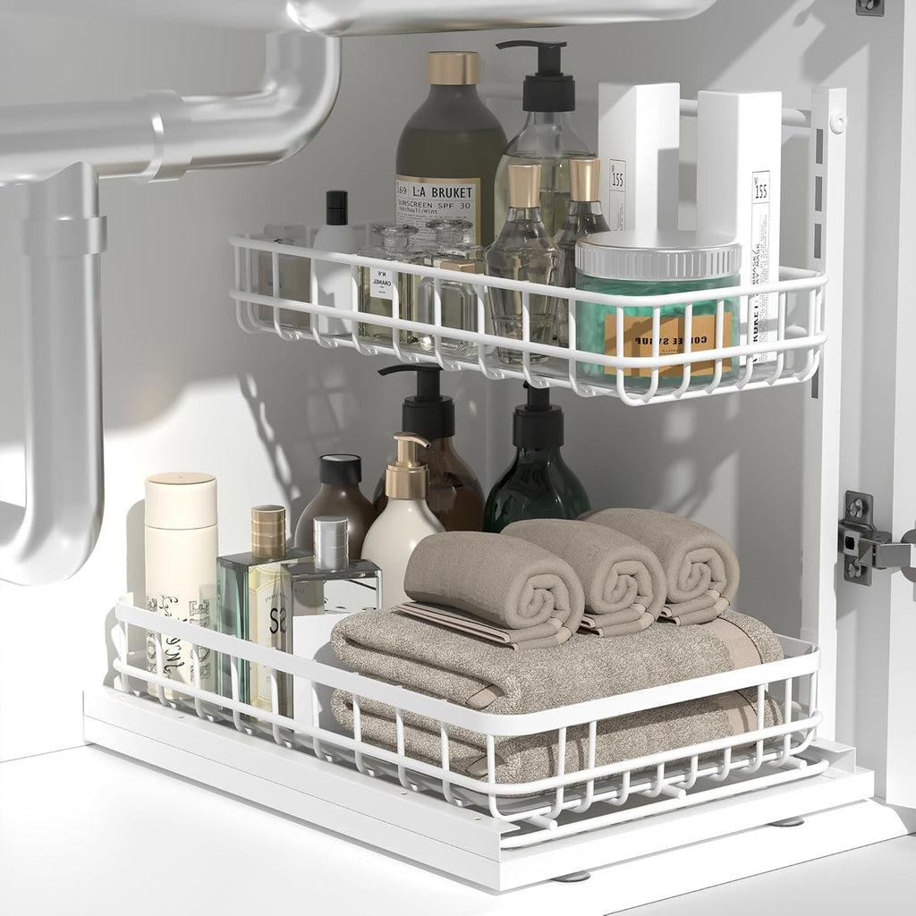 Under Sink Organizer, Adjustable Height Pull-Out Kitchen Storage