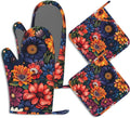Colourful Flowers Potholders & Oven Mitts Sets Spring Floral Silicone Heat by BIGXIUKA