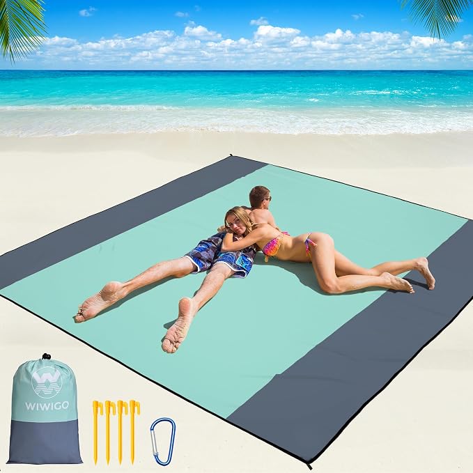 WIWIGO Beach Blanket Waterproof Sandproof Beach Mat 79" X 83"/10'x9'for 2-8 by WIWIGO