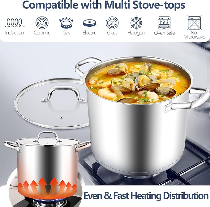 E-far 12 Quart Cooking Stock Pot, Large Stainless Steel Pot - Image 3