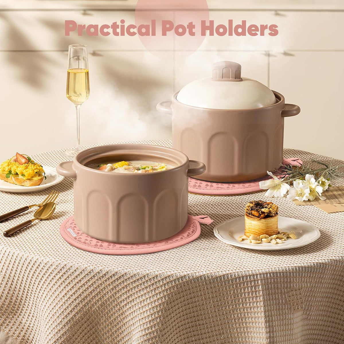 Oven Mitts and Pot Holders 4 Sets, Heat Resistant 500 °F Oven Mitt and