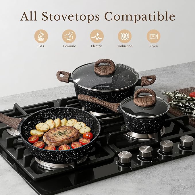EWFEN 25 Pcs Pots and Pans Set, Nonstick Ceramic Cookware Sets, Healthy - Image 4