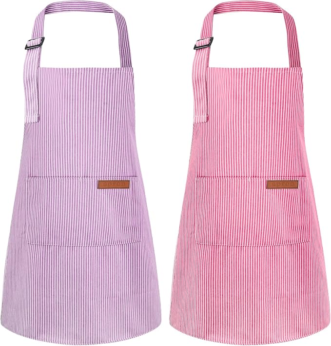 2 Pack Stripes Kids Apron, Kids Cooking Aprons by XLSXEXCL