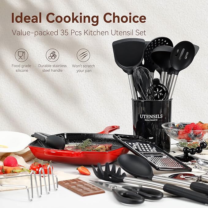 Silicone Cooking Utensils Set, NCUE 35 Pcs Kitchen Utensils Set - Image 2