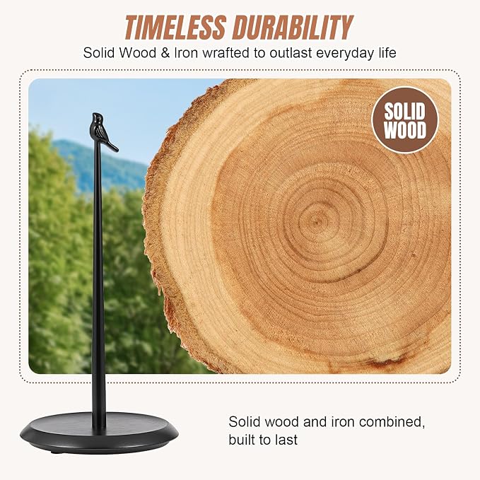 Wooden Paper Towel Holder countertop, Stylish Bird Shaped, Solid Wood Base&Iron - Image 3