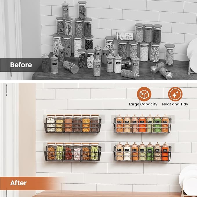 Mystozer Spice Rack Organizer Wall Mount, Hanging Spice Pantry Storage Shelf - Image 5